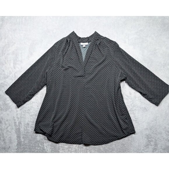 Charter Club Blouse Women 3X Black Polka Dot V Neck Career Mature Minimalist - Picture 1 of 10